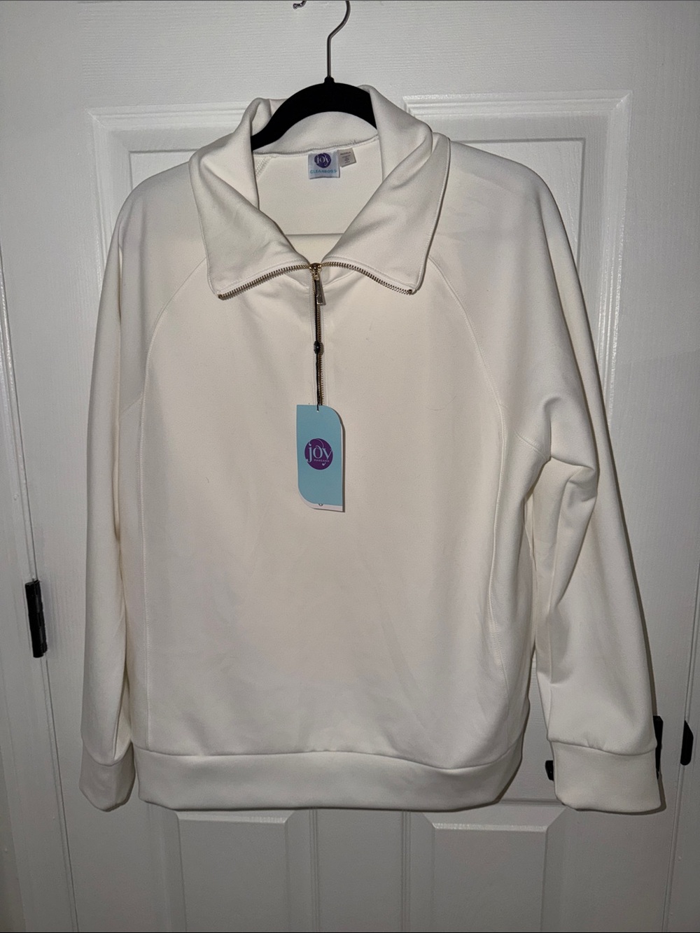 Joy Mangano Cream Quarter-Zip Track Pullover & Pant Set Scuba material
